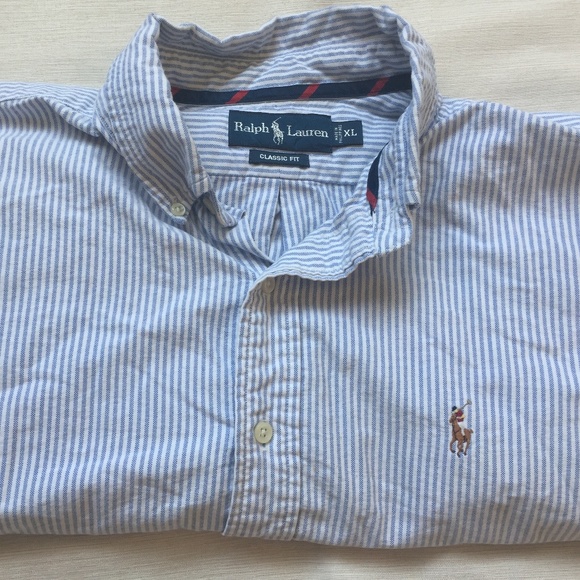 ralph lauren blue striped shirt mens